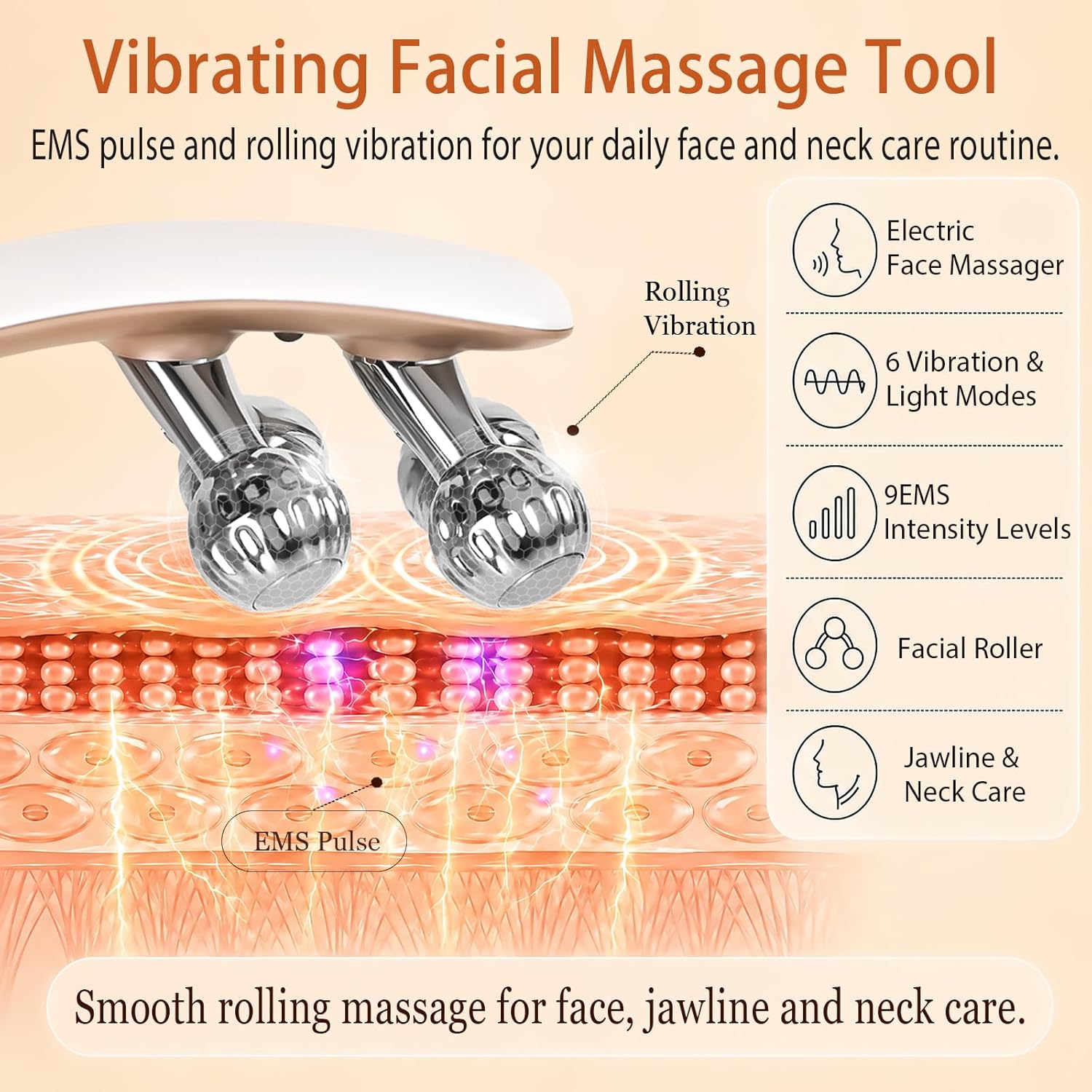 Wireless 8-Roller 3D Face Massager with LED Microcurrent EMS & V-Shape Sculpting